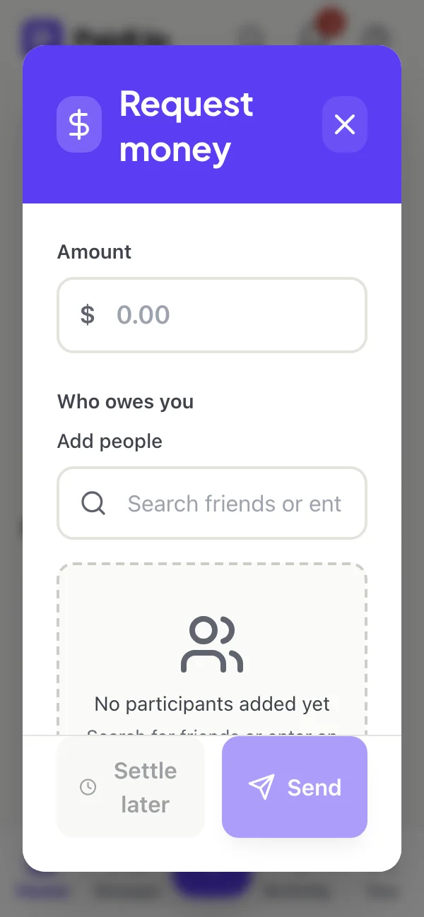 Requesting money in PaidUp